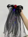 Glowing Halloween LED black ghost bride veil headband featuring a red pom-pom design - 8# Octagonal Spider Veil Clip (With Light)