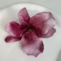 Detailed close-up of pink velvet simulation orchid flower hair clip with realistic texture - 3# Orchid Hair Clip - Purplish Red