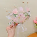 Elegante fascia a corona di fiori in tulle rosa per bambine con nastro bianco e perle - Star Flower Ribbon Style (10#)
