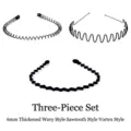 Juego de 3 diademas metálicas onduladas negras para peinado masculino y deporte - Elegant Style / Juego de 3
