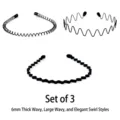 Juego de 3 diademas onduladas y en espiral de metal negro de calidad para hombre y mujer - Handsome Style / Juego de 3