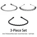 Set de 3 diademas de metal negro para hombre, estilos ondulados y en espiral - Dashing Style / Juego de 3
