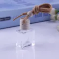 Viereckige Auto Parfümflasche Glas leer Hängeanhänger mit Holzdeckel und Kordel Zubehör - Fünf-Linien-Seil Flache Quadratische Leere Flasche
