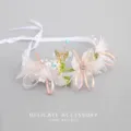 Elegant floral wreath headband for girls with pearls and ribbons for photography - Mesh Butterfly Pearl Wrist Style (13#) / Fruit Green