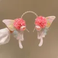 Cerchietto con ali di farfalla fiori rosa e perle accessorio capelli fata bimba - Cerchietto Farfalla Cangiante Floreale / Rosa