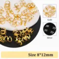 Anelli metallici cavi oro e argento per decorazione trecce, dimensioni 8x12mm. - Clip per Dreadlock Doppia X (5#) / 10 Pezzi/Confezione / Oro