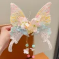 Grande fermaglio a farfalla ricamato stile dolce con fiori di seta e nappe per ragazze. - Farfalla Fiore di Seta Immortale 4# / 1 Paio / Elegante