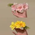 Elegante peine floral para el cabello con diseños de flores de tela rosa y amarillo - Peine para el Pelo Floral 19# / Amarillo+Rosa
