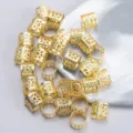 Set de anillos de pelo dorados calados para rastas y peinados trenzados de moda mujer - Clip para Rasta con Patrón Hueco (11#) / 10 Piezas/Paquete / Dorado