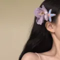 Peine para el cabello elegante con orquídea morada y estrella de mar colorida para peinados - Clip de pelo de flor y estrella de mar (23#) / Púrpura