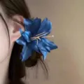 Elegant large blue fabric flower hair clip accessory for women in fairy style - Lily Flower Hair Clip / Blue