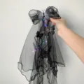 Dark Gothic black Halloween veil with butterfly accents and glowing LED fairy lights - Butterfly Lace Ribbon Comb (Light-up)