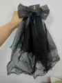 Dark Halloween ghost bride hair bow with black tulle veil and star sequins - 01# Glitter Bowknot Veil Hair Clip (No Lights)