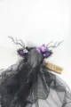 Dark gothic Halloween headband featuring long black veil with purple butterfly and antlers - 19# Halloween Ghost Butterfly Lace Veil Headband (with Lights)