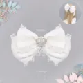 Sweet Lolita white bow hair clip with lace details and rhinestone crown for women and girls. - One Size / Bunny Bow - White