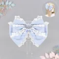 Sweet Lolita light blue bow hair clip with exquisite lace and elegant crown decoration. - One Size / Bunny Bow - Blue