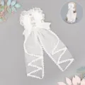 Sweet Lolita white lace bow hair accessory, elegant veil headpiece for cosplay and daily fashion. - One Size / Bunny Flower Pom-pom - White