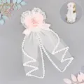 Sweet Lolita hair accessory with pink bow lace and mesh veil for cosplay and daily wear. - One Size / Pink Bunny Flower Hair Rings