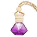 Diamond glass car perfume bottle hanging ornament with wooden cap and braided rope for auto - 8ml / Purple