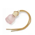 Pink frosted glass car perfume bottle with wooden cap and hanging rope for essential oils. - Pink