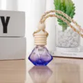 Diamond Glass Car Perfume Bottle Hanging Aromatherapy Diffuser Ornament with Wooden Cap - 8ml / Sky Blue