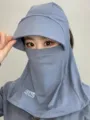 Protective blue ice silk sun hat featuring integrated face mask and neck cover for outdoor use - Integrated Full Face Sun Mask Hat / Dark Gray