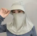 High-performance beige ice silk sun protection hat with face mask and neck cover, UPF 50+ - Integrated Full Face Sun Mask Hat / Nude