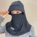 Full coverage ice silk sunscreen hat with neck and face protection in navy blue - Integrated Full Face Sun Mask Hat / Black
