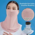 Breathable pink ice silk sun protection face mask for women with UV neck gaiter - Long Riding Ice Silk Mask / Pink