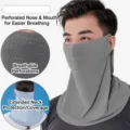 Grey ice silk sun protection neck gaiter with ear loops and breathable laser-cut holes - Long Riding Ice Silk Mask / Dark Gray