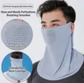 Glacier blue ice silk sun protection face mask with breathable holes and neck gaiter - Long Riding Ice Silk Mask / Blue
