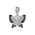Silberner Schmetterlingsanhänger mit schwarzer Emaille und klaren Kristallen für DIY-Schmuck - Schwarzer Emaille-Schmetterling-Stil (DGB1910-1)