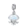 Eleganter Quallen Anhänger aus Silber mit Mondstein Einlage für DIY Armbänder Schmuck - Silberne Qualle (DGB1985)