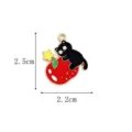 Adorable chat noir sur fruit rouge breloque émaillée pour la création de bijoux - 06-Chat Noir sur Baie