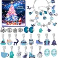 Detailed view of DIY blue Christmas charm bracelet set with festive themed pendants - Blue Theme Style (SDT125) / Silver & Blue