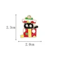 Pendentif chat de Noël en boîte cadeau émaillé, taille 2.3x2.0cm pour bijoux DIY - 09-Chat Noir dans Boîte Cadeau