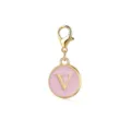 Elegant gold-plated lobster clasp charm featuring a pink enamel letter V for DIY jewelry - Pink Letter V Style (LXK-DGB1279)