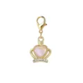 Gold-toned lobster clasp charm with pink heart and crystal-embellished crown - Gold Crown Heart Style (LXK-DGB1803)