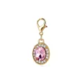 Gold lobster clasp charm pendant featuring oval pink gemstone with pavé crystal halo - Pink Rhinestone Oval Style (LXK-DGB569) / 1 Piece