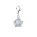 Elegant silver lobster clasp charm featuring an opal-like heart set in a royal crown - Silver Crown Heart Style (LXK-DGB1804)