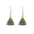 Festliche Weihnachtsbaum-Ohrhänger mit roter Schleife und Goldhaken für Feiertage. - Schleife Dekorierter Weihnachtsbaum Stil (ECR539)