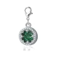 Elegant silver lobster clasp charm featuring a green four-leaf clover and sparkling stones - Green Four-Leaf Clover Style (LXK-DGB925) / 1 Piece