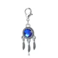 Silver dreamcatcher lobster clasp charm featuring a faceted blue gem and three dangling feathers - Blue Rhinestone Dreamcatcher Style (LXK-DGB941) / 1 Piece