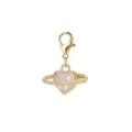 Elegant golden lobster clasp heart charm with pink crystal and pearl planet ring decor - Gold Pink Crystal Heart Planet (LXK-DGB1811)