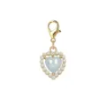Elegant heart pendant with pearl border and iridescent blue stone on gold clasp - Light Blue Iridescent Artificial Pearl Heart (LXK-DGB1813)
