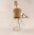 Clear glass car vent perfume bottle empty essential oil diffuser with wooden cap and clip. - Single Hole Rhombus 8ml