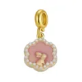 Süßer rosa Emaille-Blumenanhänger mit goldenem Hasen und Perlenrand für DIY-Schmuck - Rosa Perlen-Hase-Blume (DGB1554-1)