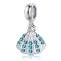 Eleganter silberner Muschel Anhänger mit blauen Kristallen für DIY Ozean Armbänder - Blau besetzte Muschel (DGB2007)
