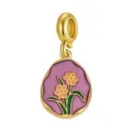 Eleganter goldfarbener Blumenanhänger mit violettem Emaille für DIY-Schmuckarmbänder - Lila Emaille Floral (DGB1629-1)