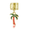 Abalorio modular italiano dorado con palmera de esmalte rojo y verde para pulsera - Cocotero Tropical Oro (MK-DGB765)